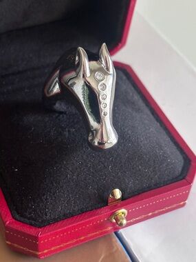 Polished Silver gallop Horse Head Ring with Crystal Accents